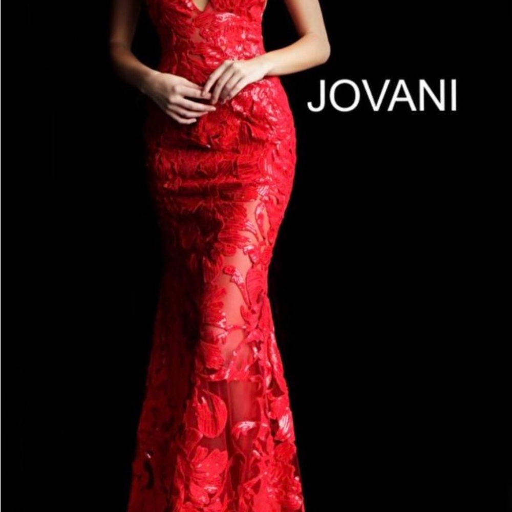 Jovani Red Plunge Neck Sleeveless Gown 60283 Sz. 00